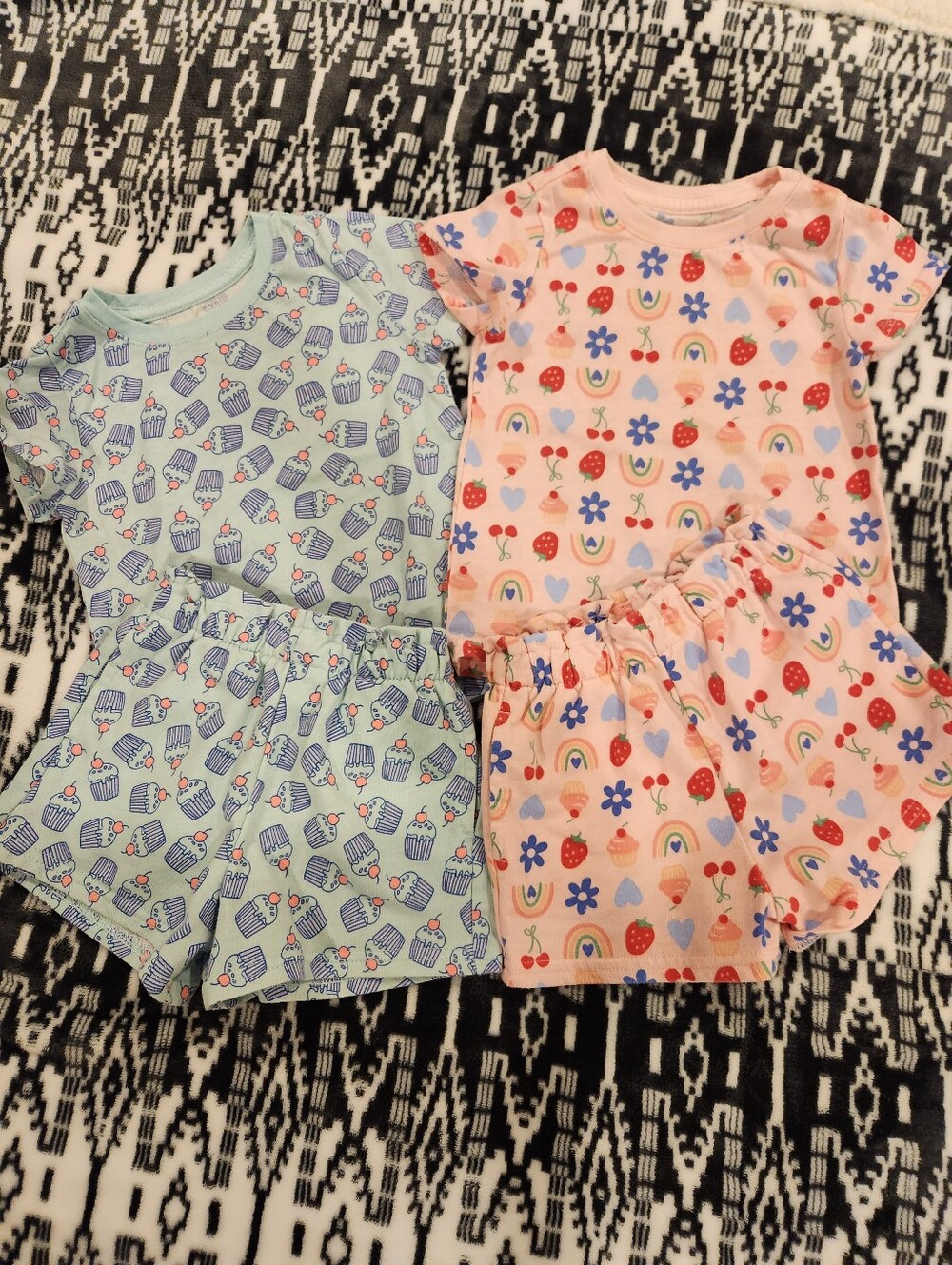 Girls' Short Sleeve Short Set - Pink Strawberry & Rainbow Print, Size 3T